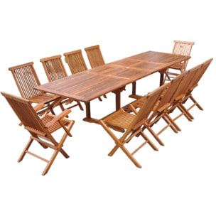 Table rectangulaire 8 chaises et 2 fauteuils en teck huilé NARRA