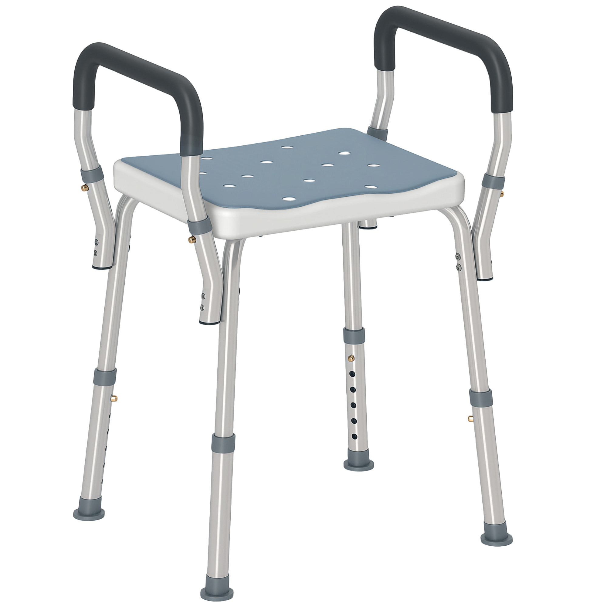 Chaise de douche tabouret de douche antidérapant - hauteur réglable, accoudoirs - alu HDPE bleu