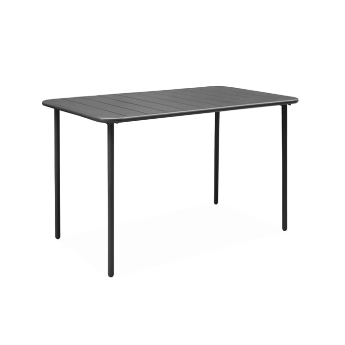 Table de jardin métal 4 places. anthracite. Amelia. 120x70cm. traitement antirouille. lattes et bords arrondis.