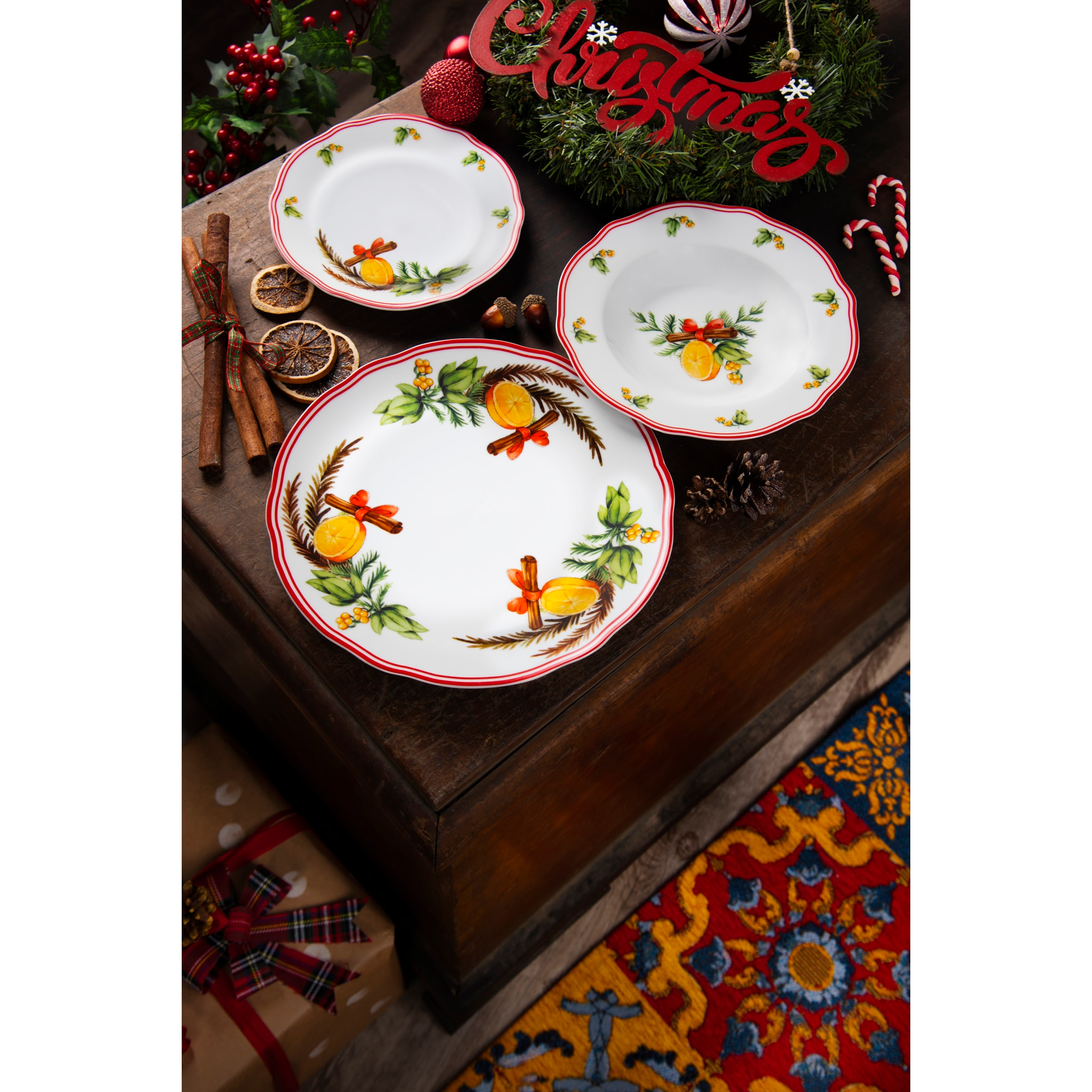 Service 18 assiettes Excelsa Cinnamon, porcelaine, multicolore