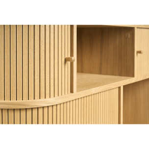 Console vintage en bois clair chêne avec portes coulissantes L120 cm EPIC