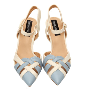 Sandali in simil pelle bicolore con incrocio sulla punta