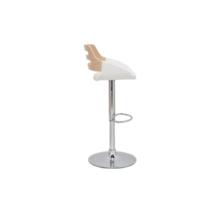 Tabouret de bar relevable design blanc et chêne PERNIK