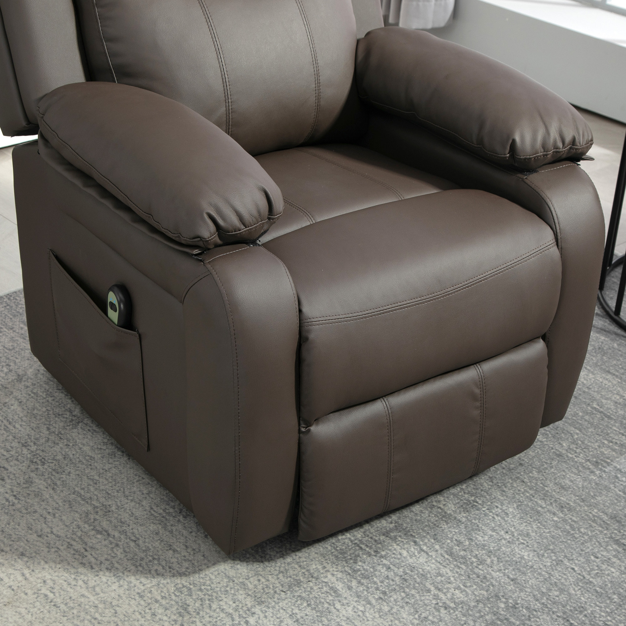 Sillón Relax Reclinable Eléctrico Levanta Personas, Sillón Elevador, con Respaldo Alto, Control Remoto, Reposapiés, Acolchado Grueso, Tapizado en PU, Bolsillos Laterales, Marrón Oscuro