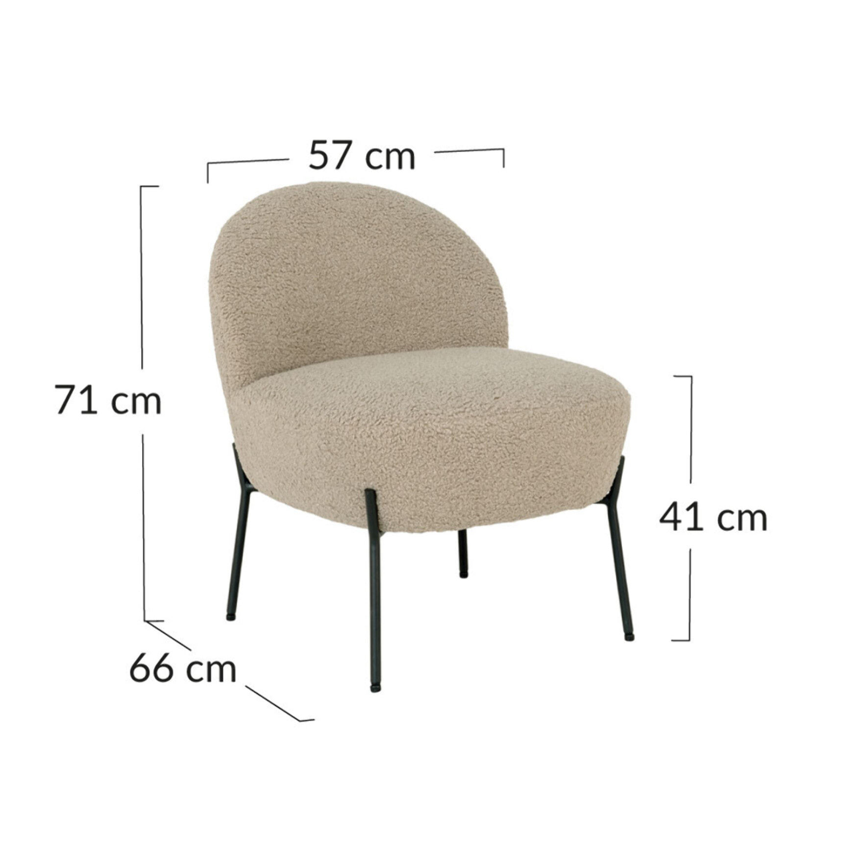 Renato - fauteuil avec pieds en acier - en tissu bouclette - Beige
