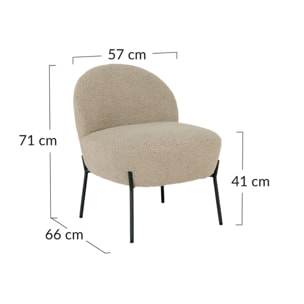 Renato - fauteuil avec pieds en acier - en tissu bouclette - Beige