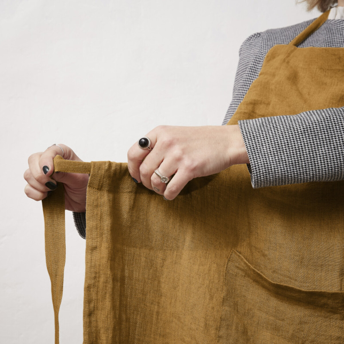 Tablier de Chef ajustable "Soline" 70 x 85 cm Lin lavé - Couleur: Soline Caramel