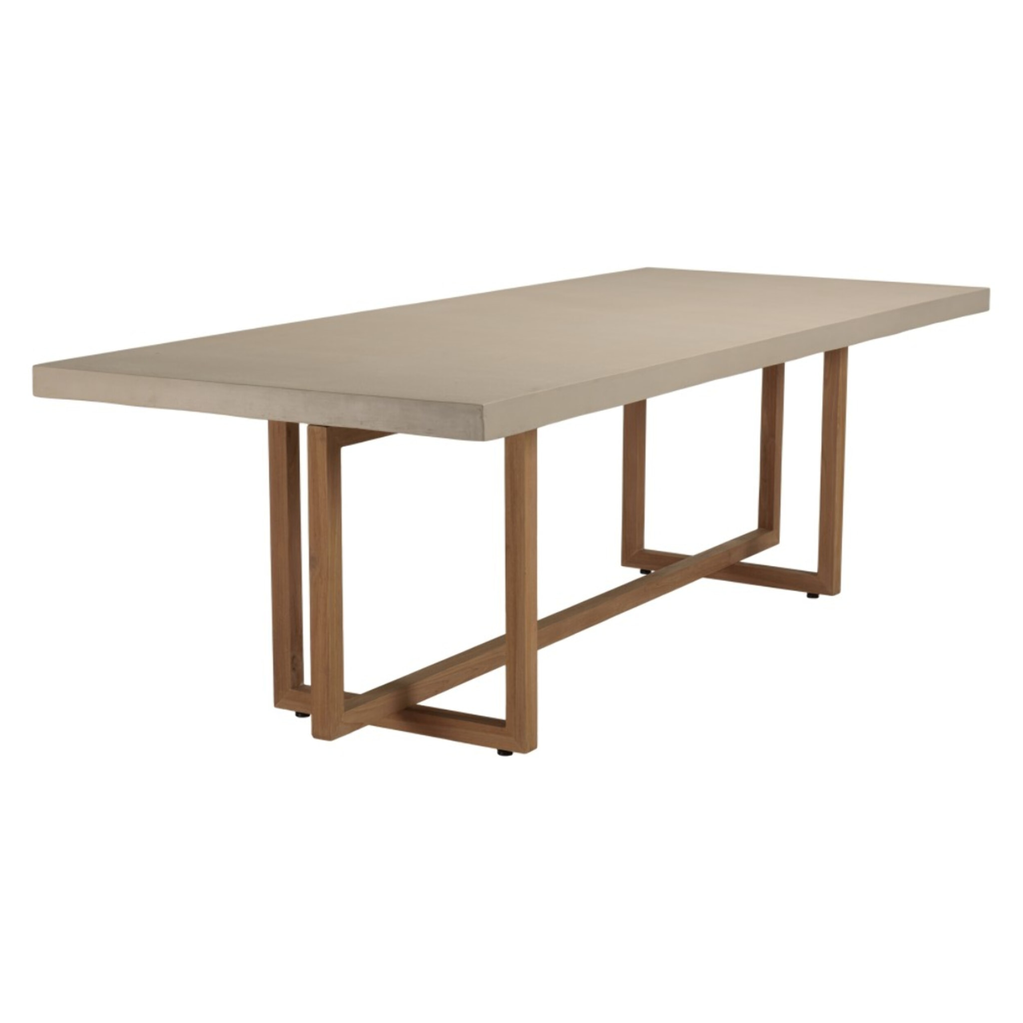 DAK - Table à manger rect. 243x100cm béton beige pieds croisés en teck