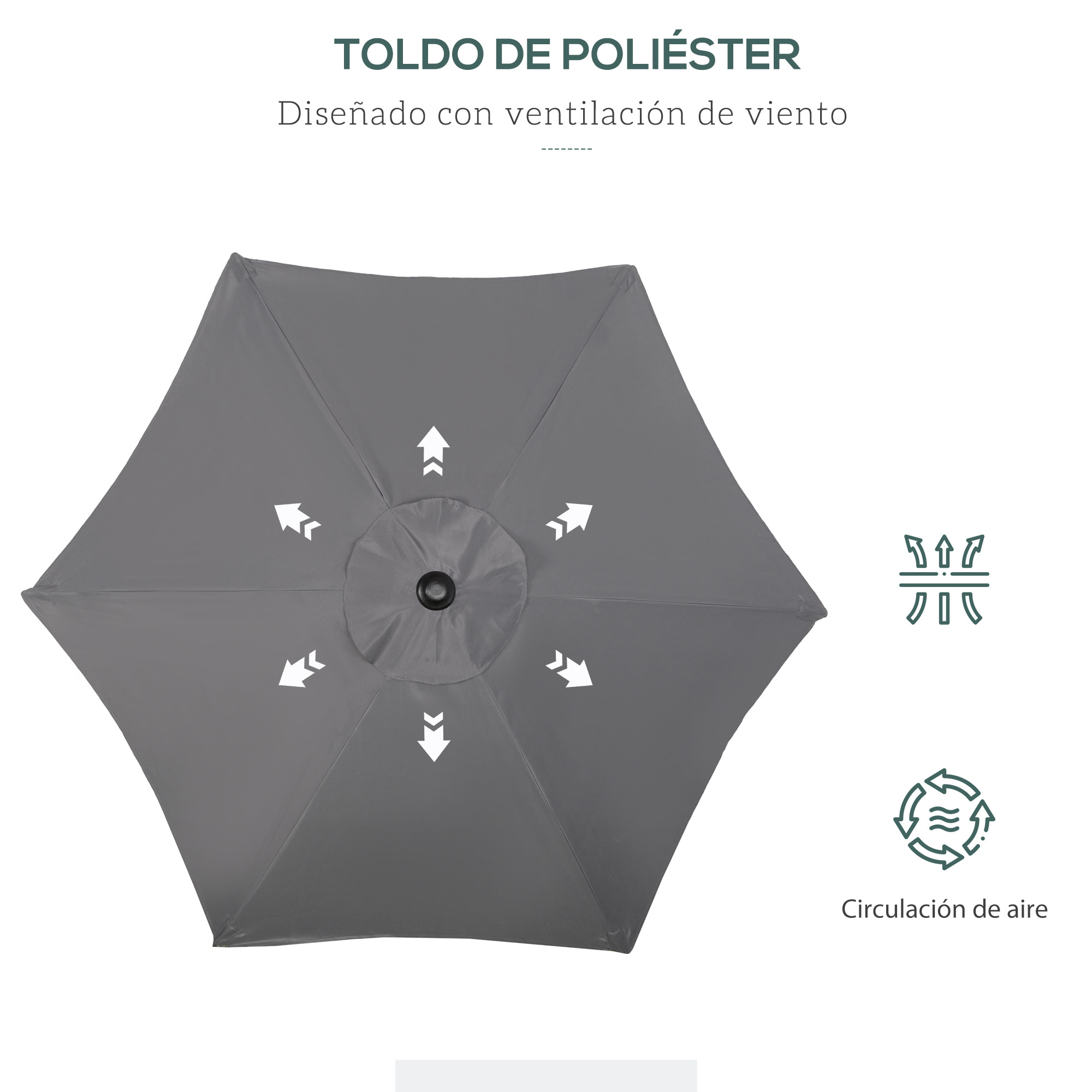 Sombrilla de Terraza Exterior Ø2x2 m Parasol de Terraza Exterior con Techo de Ventilación y Poste Desmontable de Aluminio Sombrilla para Jardín Patio Gris Oscuro
