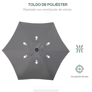 Sombrilla de Terraza Exterior Ø2x2 m Parasol de Terraza Exterior con Techo de Ventilación y Poste Desmontable de Aluminio Sombrilla para Jardín Patio Gris Oscuro