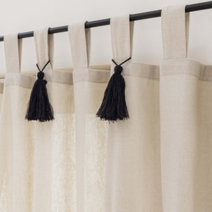 Rideau tamisant polycoton avec passants et pompons - Beige