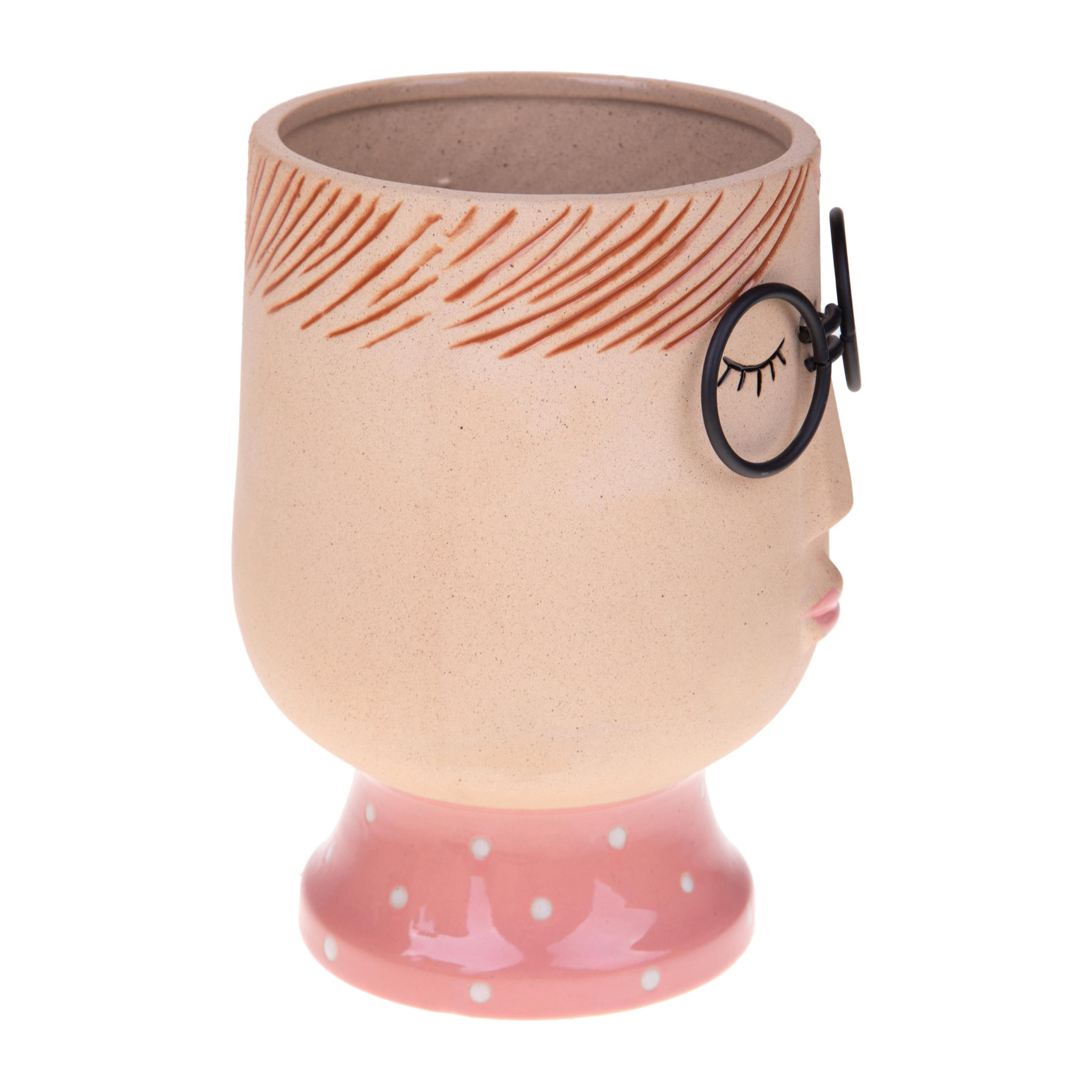 Vaso Testa Donna con Occhiali diametro 15X21 Cm - Pezzi 2 - 15,5X21X14,7cm - Colore: Beige - Bianchi Dino - Decori Casa E Complementi