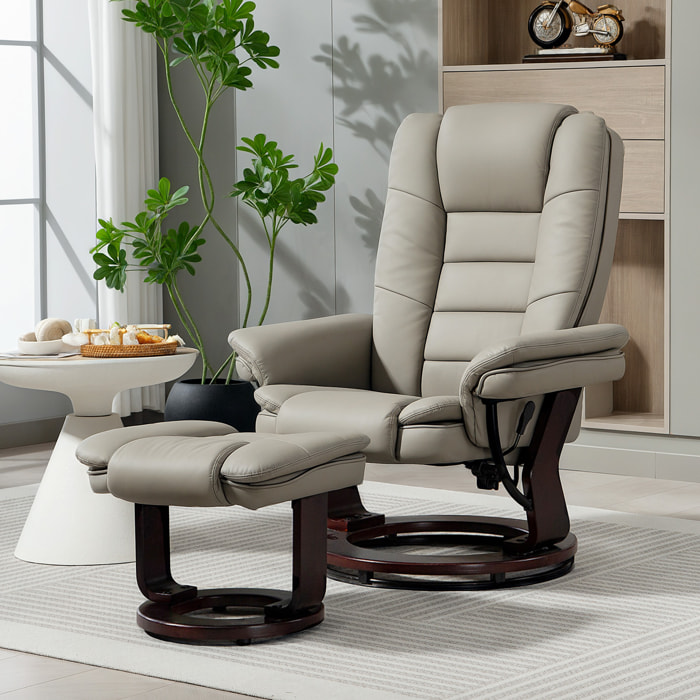 Fauteuil de relaxation inclinable pivotant avec repose-pied PU grège