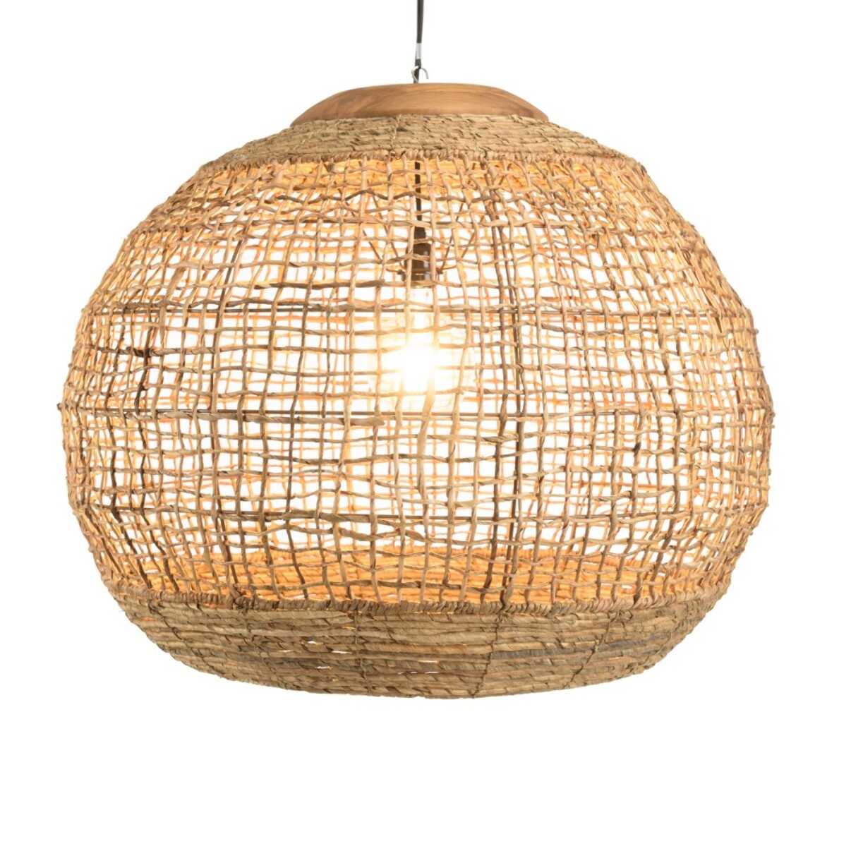 SIXTINE - Suspension 'boule' 83x83cm en abaca couleur naturelle et teck