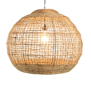 SIXTINE - Suspension 'boule' 83x83cm en abaca couleur naturelle et teck