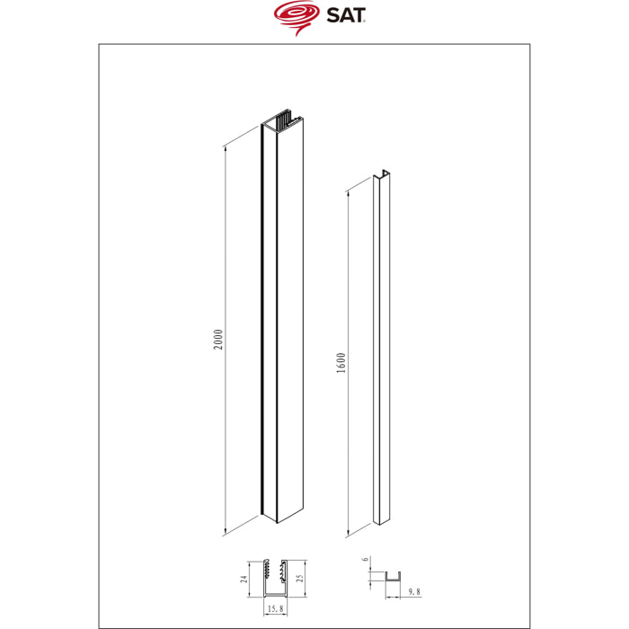 Walk-in Set pour installation de paroi de douche avec profilé, rail inférieur et kit de montage, Chrome