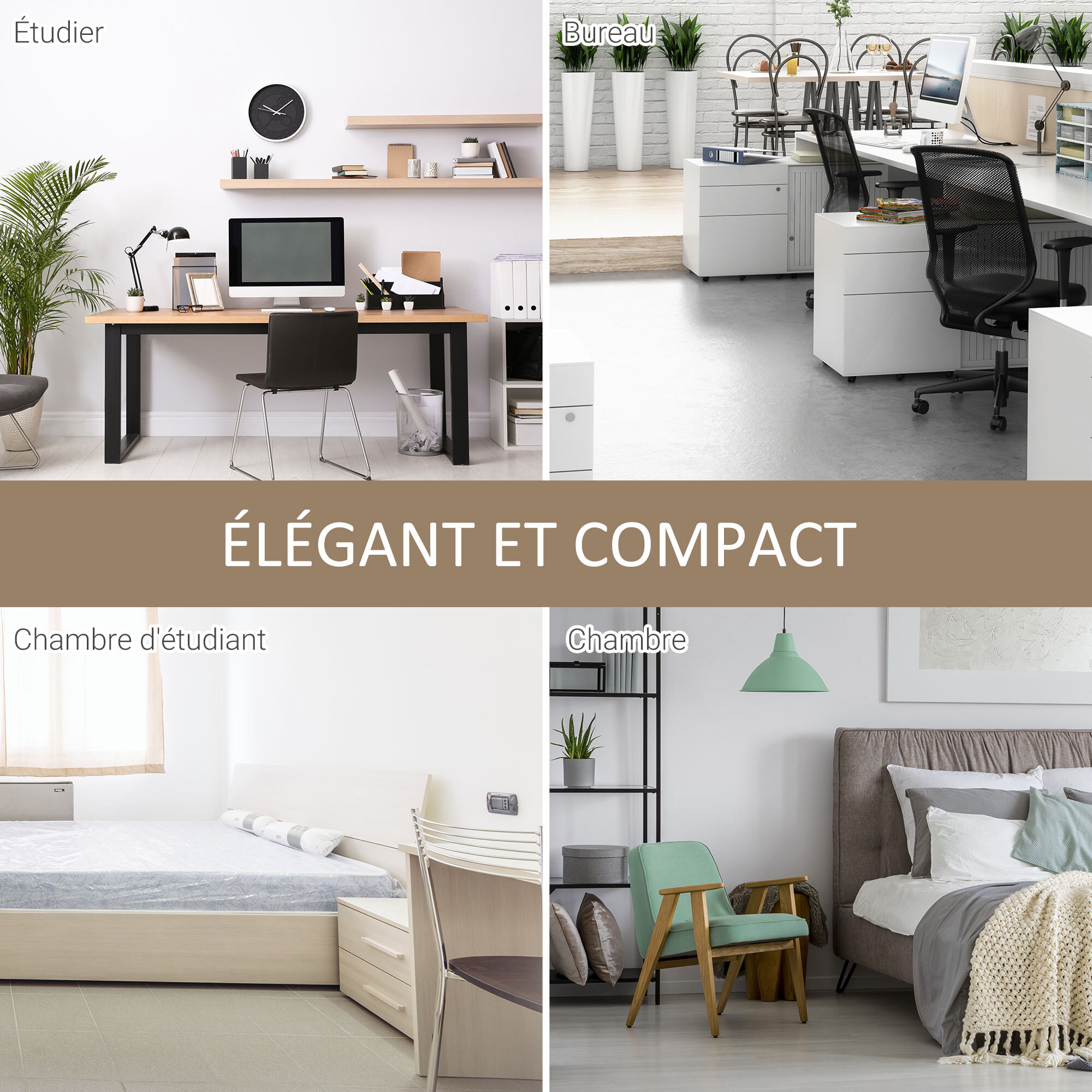 Bureau informatique design industriel 4 étagères grand plateau et panneau noir métal aspect chêne clair