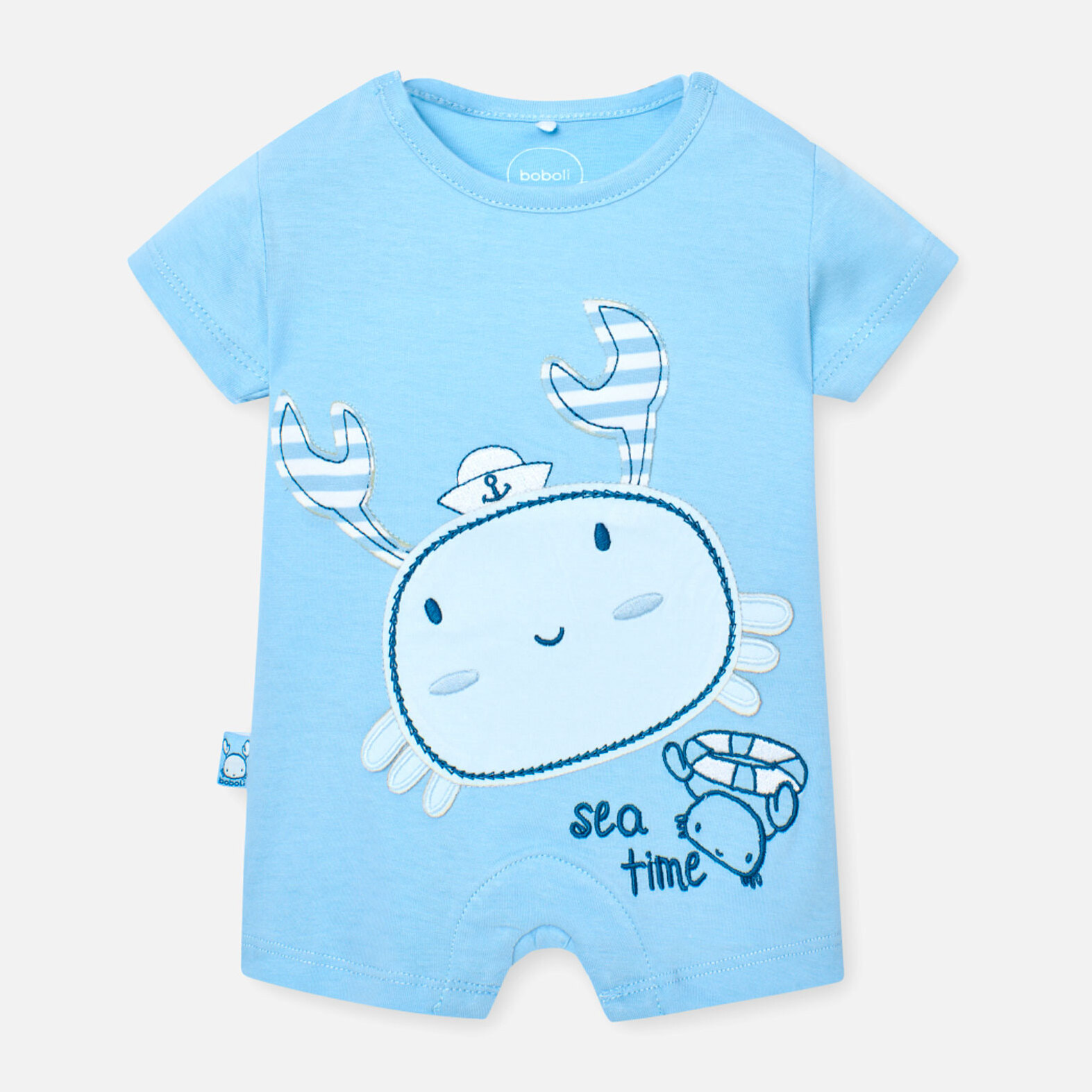 Pelele corto recién nacido, algodón estampado, azul celeste