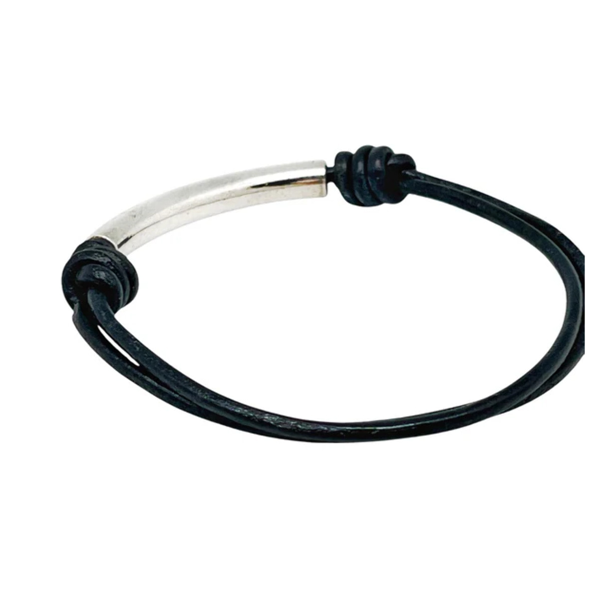 Pulsera Manba cuero negro y plata chapado