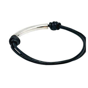 Pulsera Manba cuero negro y plata chapado