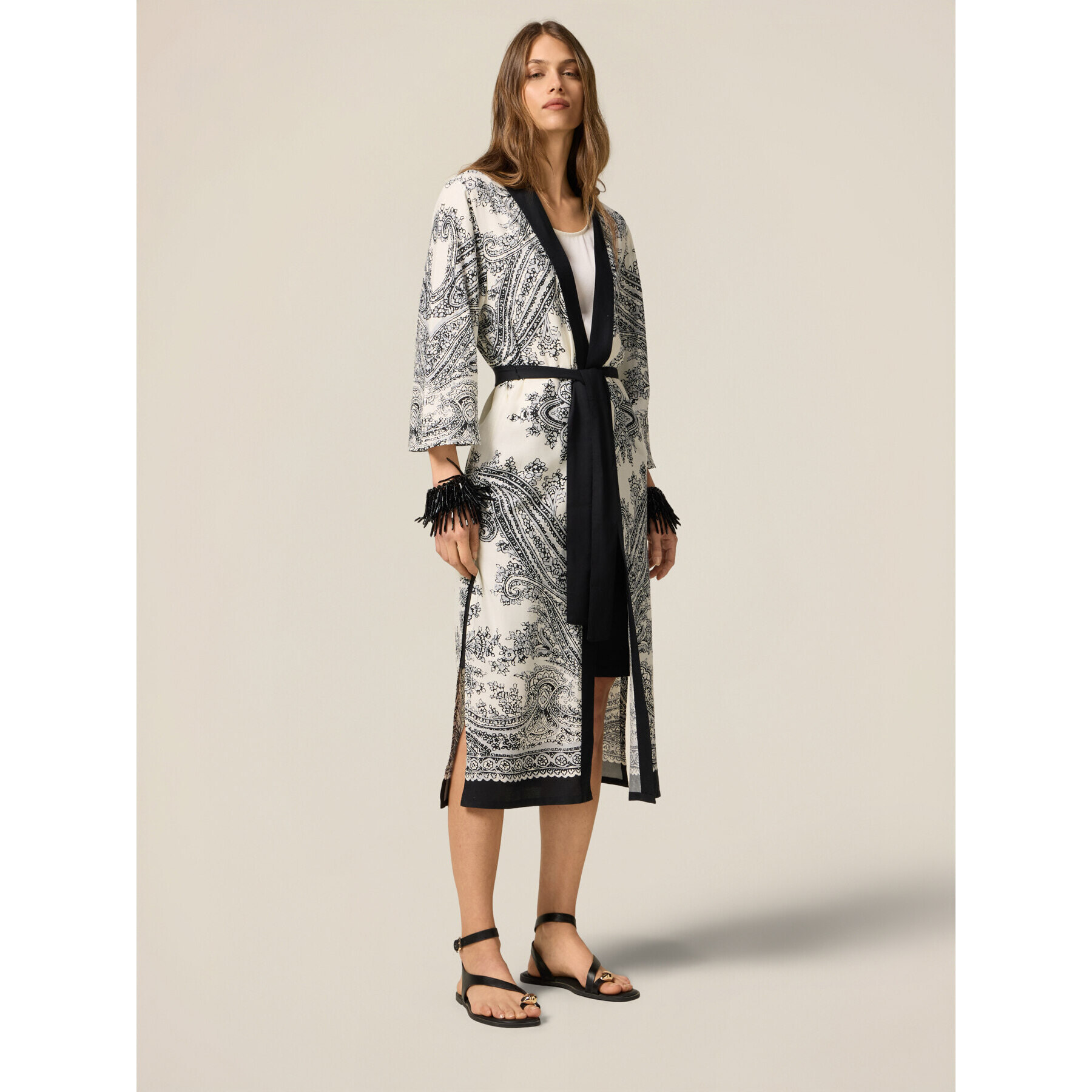 Oltre - Kimono de viscosa estampado - Negro