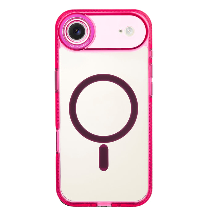 Carcasa transparente con cámara cubierta y bordes fucsia. Magsafe para iPhone 17 Air.