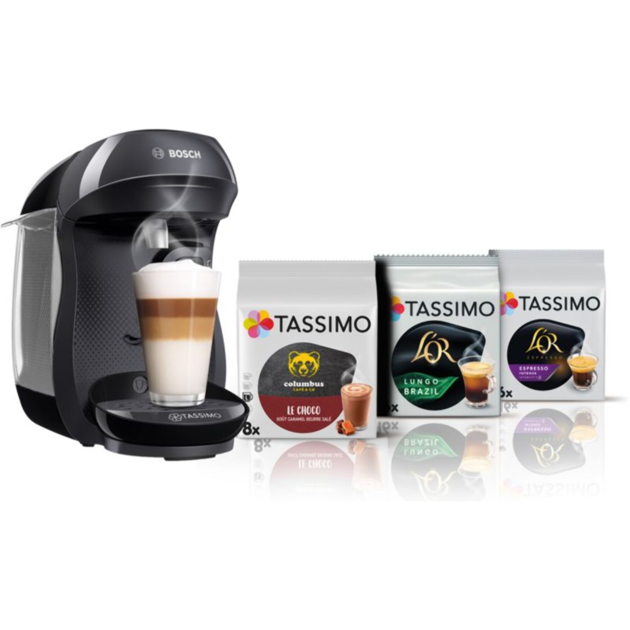 Tassimo BOSCH TAS102EC6  Happy Noir + 3 packs de T- Di