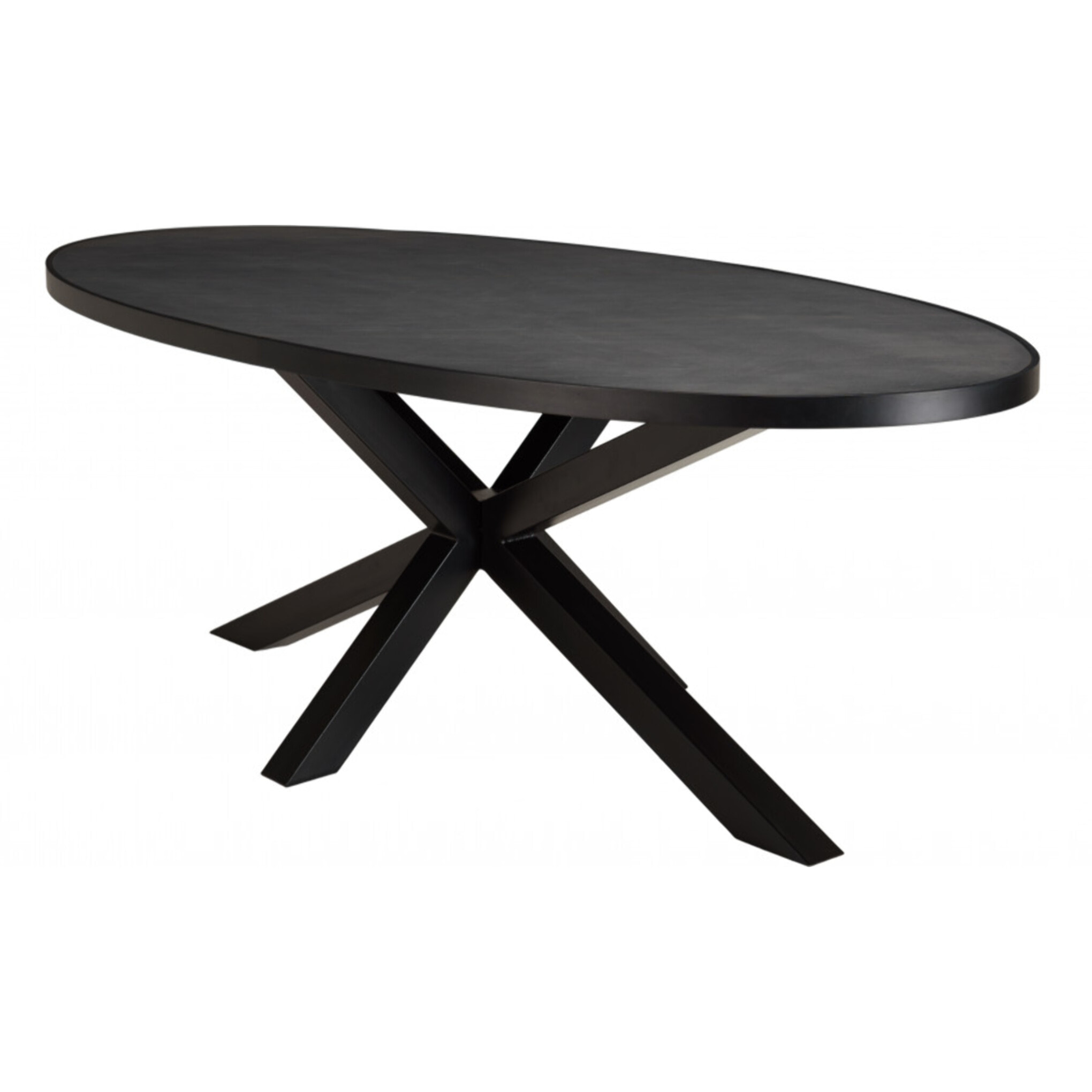 BASILE - Table à manger 220x110cm plateau noir effet pierre