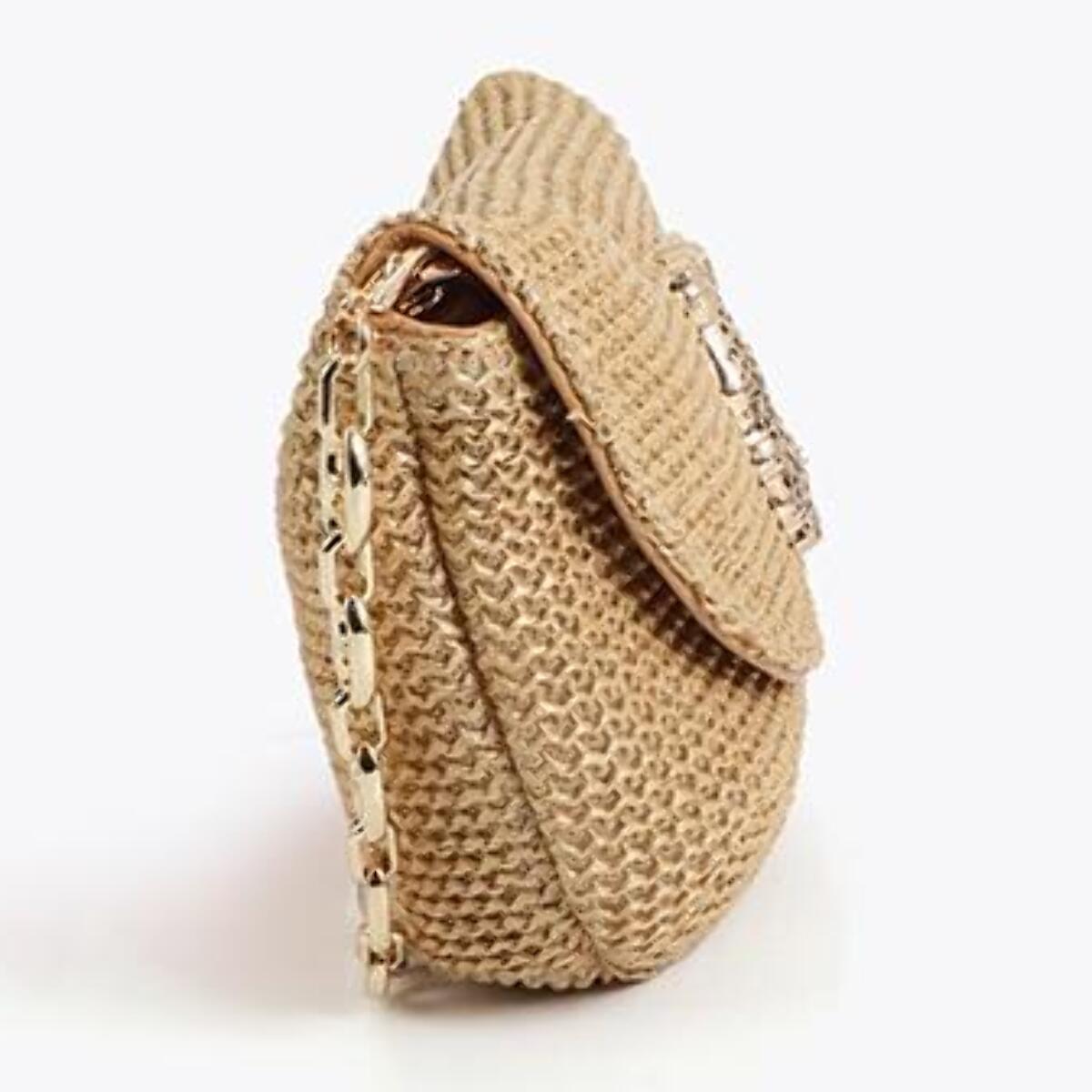 Borsa per eventi effetto rafia con logo leopardato