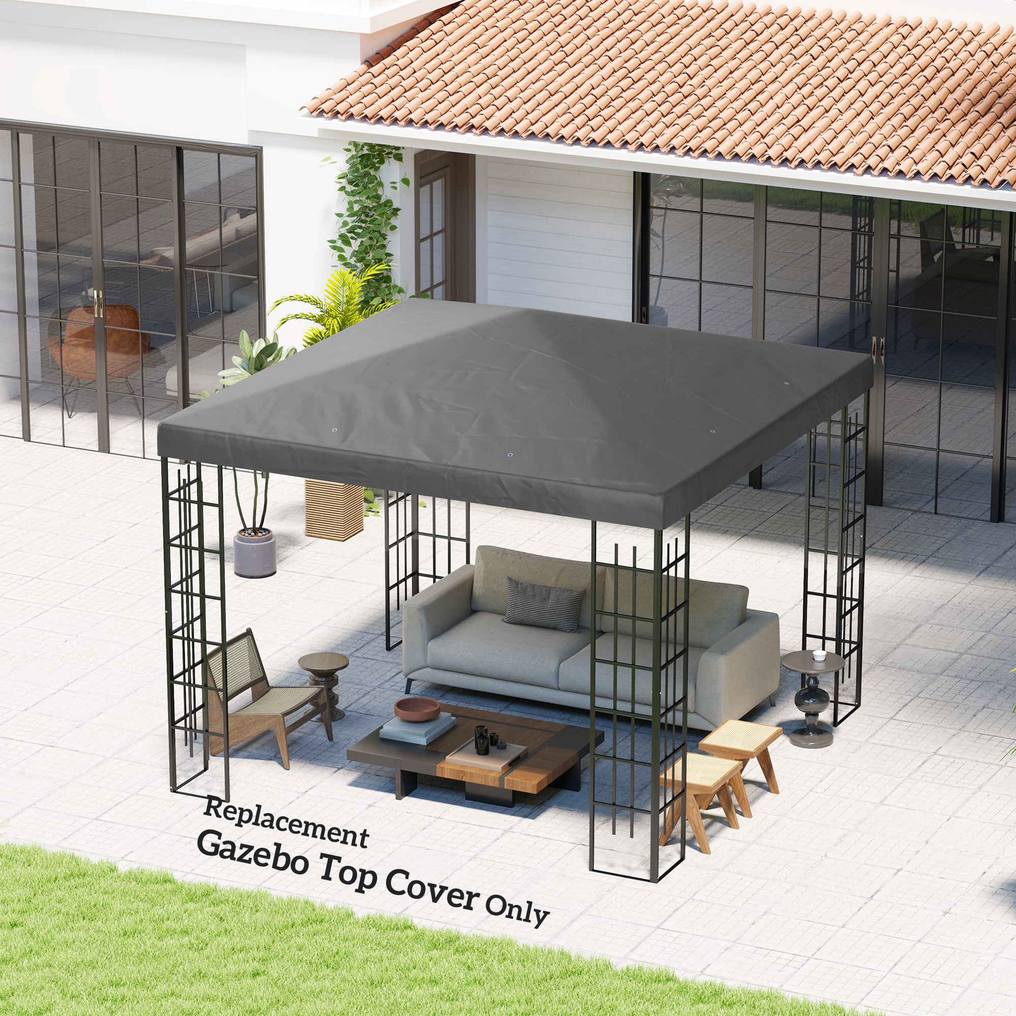 Toile de rechange tonnelle barnum 3 x 3 m polyester haute densité UPF30+ anthracite