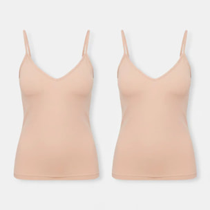 Confezione da 2 canotte in cotone beige