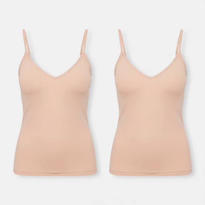Confezione da 2 canotte in cotone beige