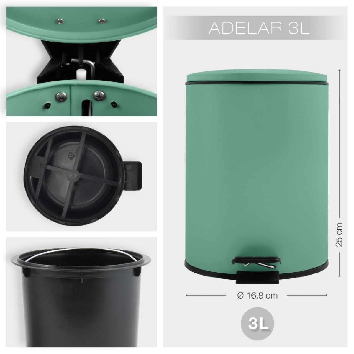 Spirella Poubelle à  pédale Acier ADELAR 3L Vert Mat