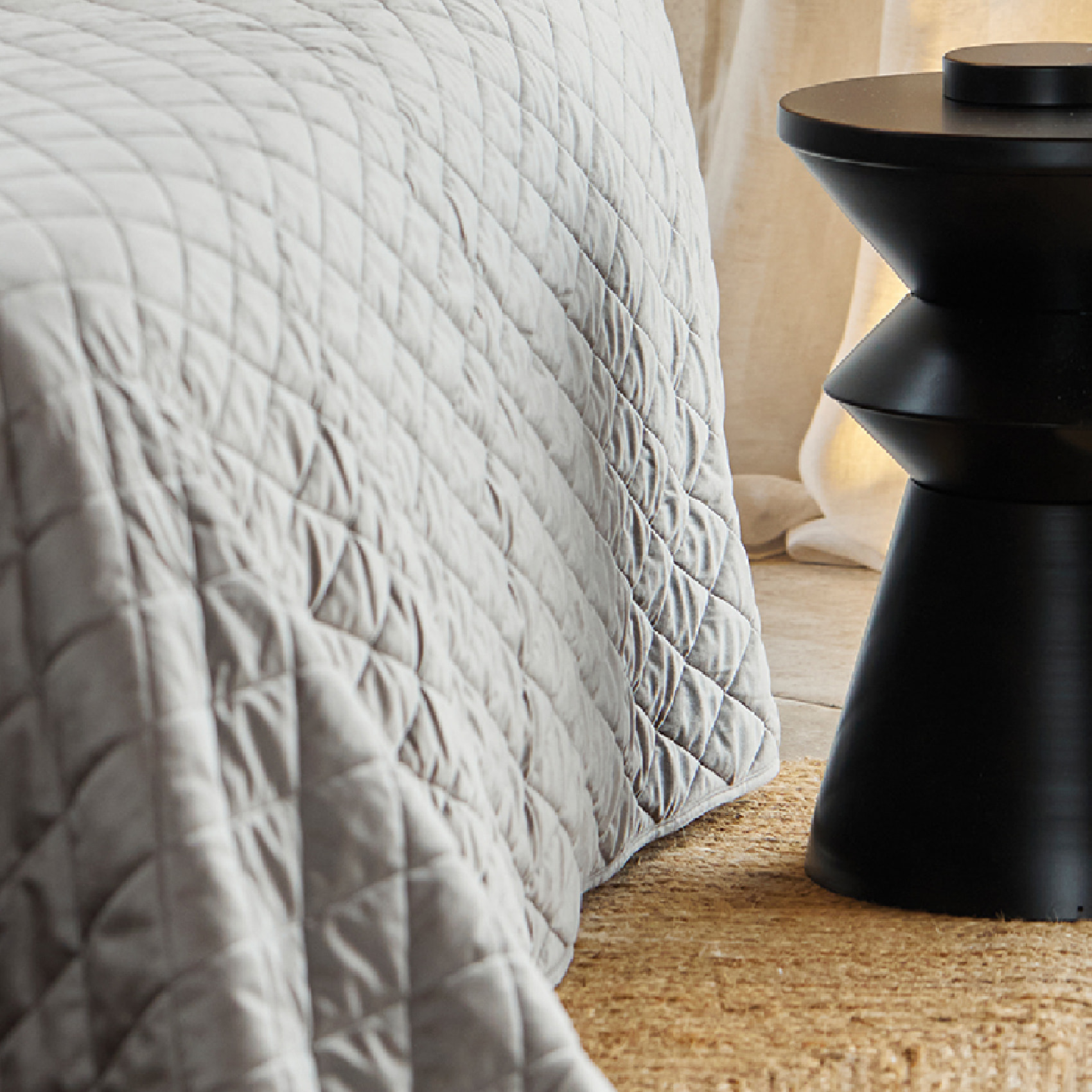 Couvre-Lit et Taies d'Oreiller en Velours Matelassé - Gris