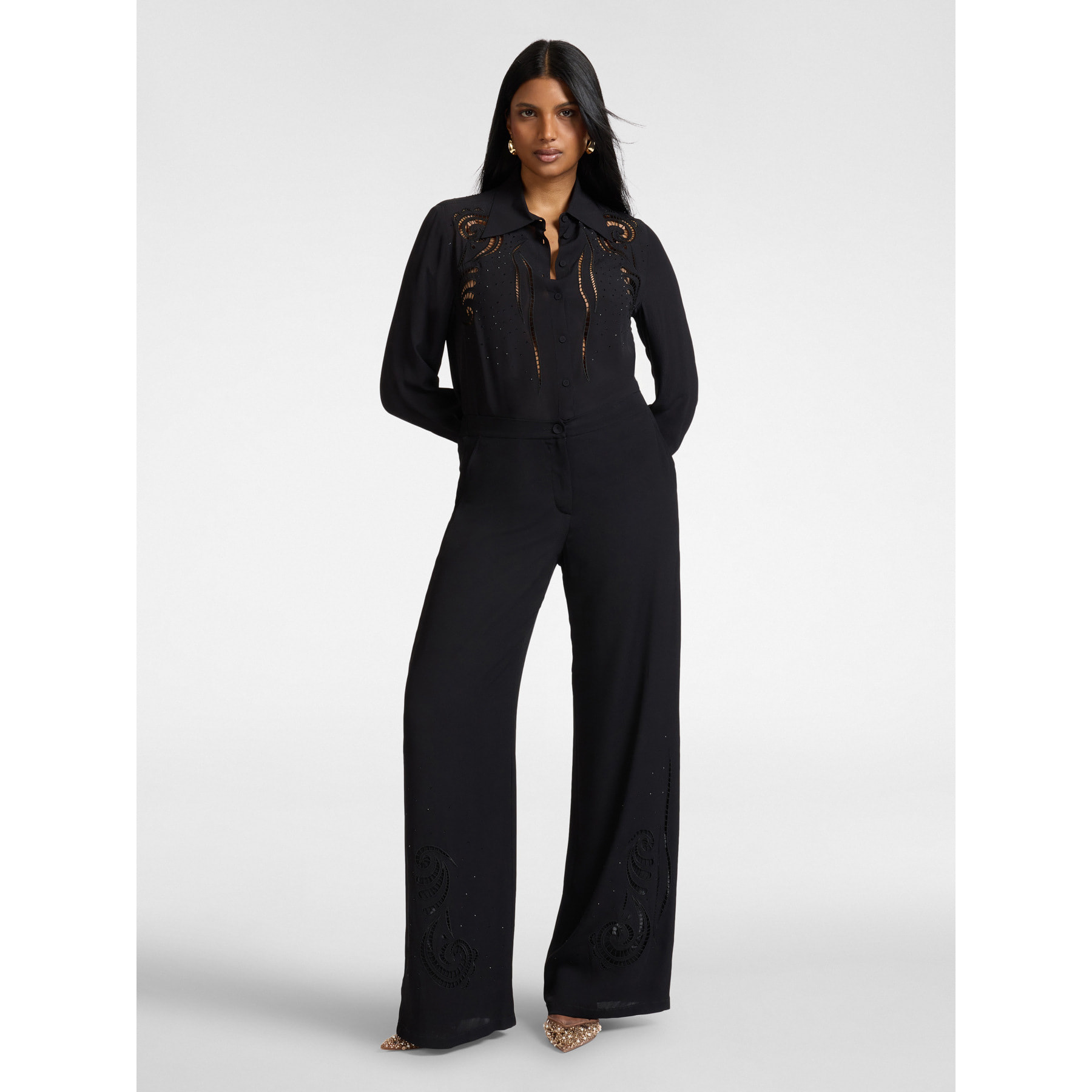 Elena Mirò - Pantalones palazzo bordados - Negro