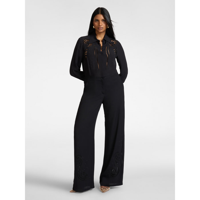 Elena Mirò - Pantalones palazzo bordados - Negro
