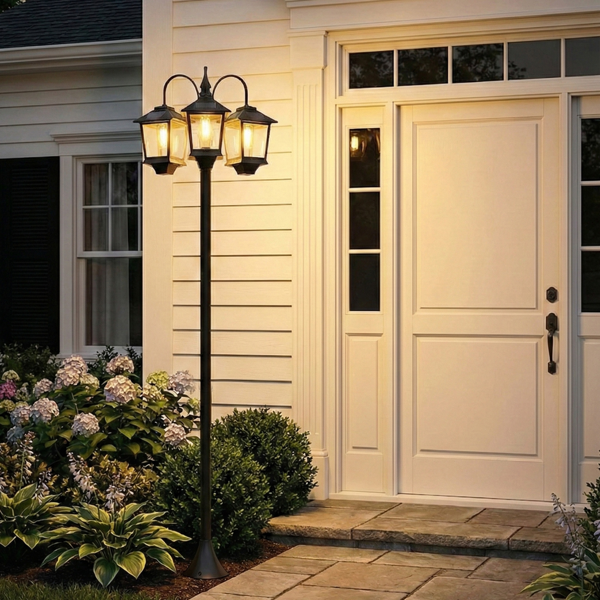 Lampadaire solaire LED 3 têtes capteur auto H.188 cm noir