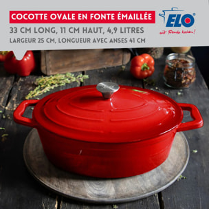 Cocotte ovale en fonte émaillée 33 cm de long rouge cerise 4,9 L Elo
