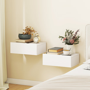 Set de 2 Mesillas de Noche de Pared, Mesitas de Noche Flotantes con 1 Cajón, Mesas Auxiliares para Dormitorio, Habitación Hogar, Diseño Sencillo, 40x30x15 cm, Blanco