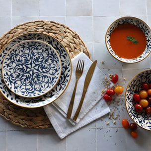 Lot de 6 assiettes à dessert à motif bleu en grès 19cm HERACLEE