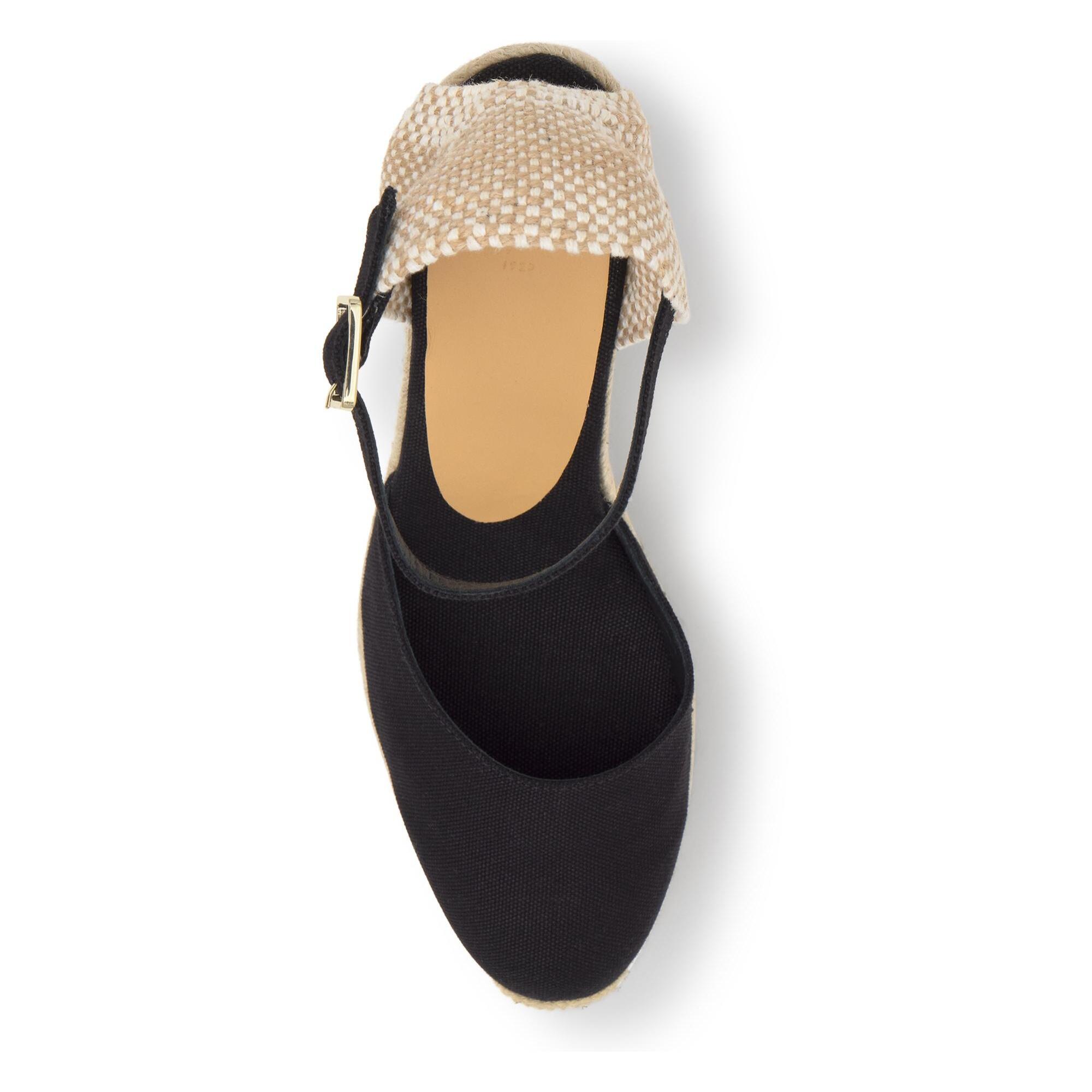 Alpargata de cuña 8 cm en lona de algodón con talonera trenzada y pulsera al tobillo