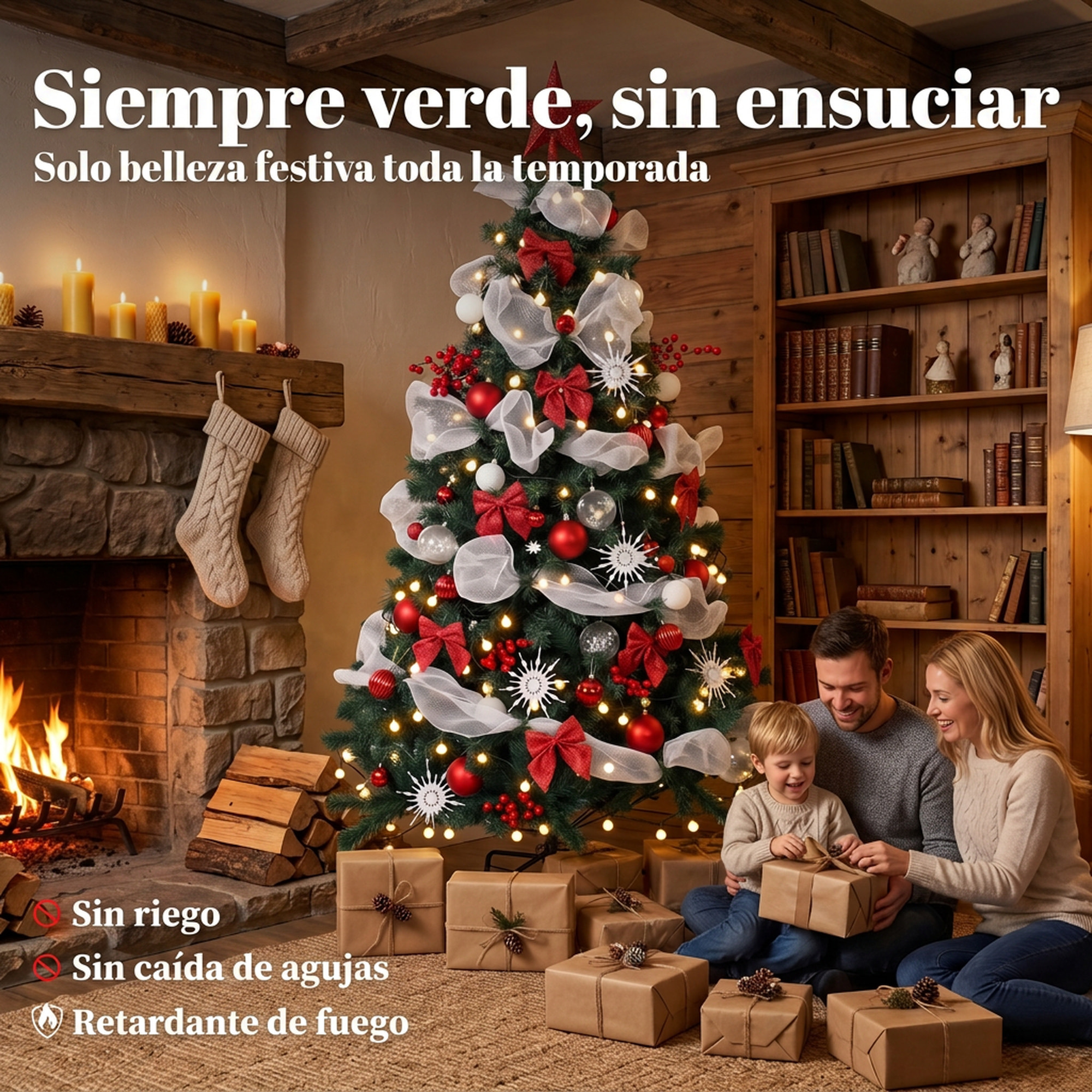 HOMCOM Árbol de Navidad con 200 LED Blanco Cálido 180 cm Árbol de Navidad Predecorado, 800 Ramas Abatibles, 8 Modos, Bolas, Cintas, Lazos, Mando, Base Metálica Plegable, Funciona con USB, Verde y Rojo