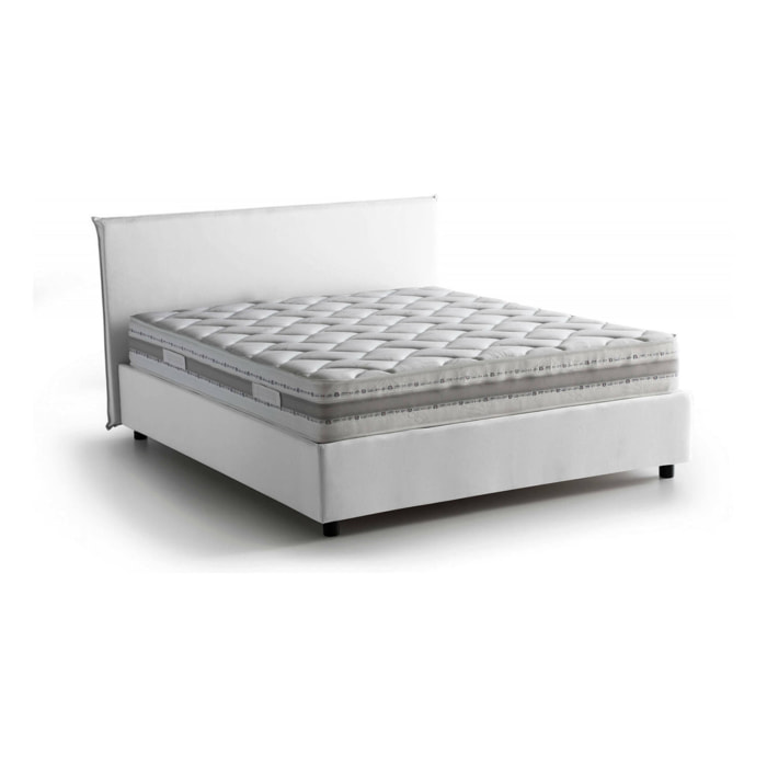 Letto matrimoniale Anassimene, Letto contenitore con rivestimento in tessuto, 100% Made in Italy, Apertura frontale, con materasso Cm 160x190 incluso, Bianco