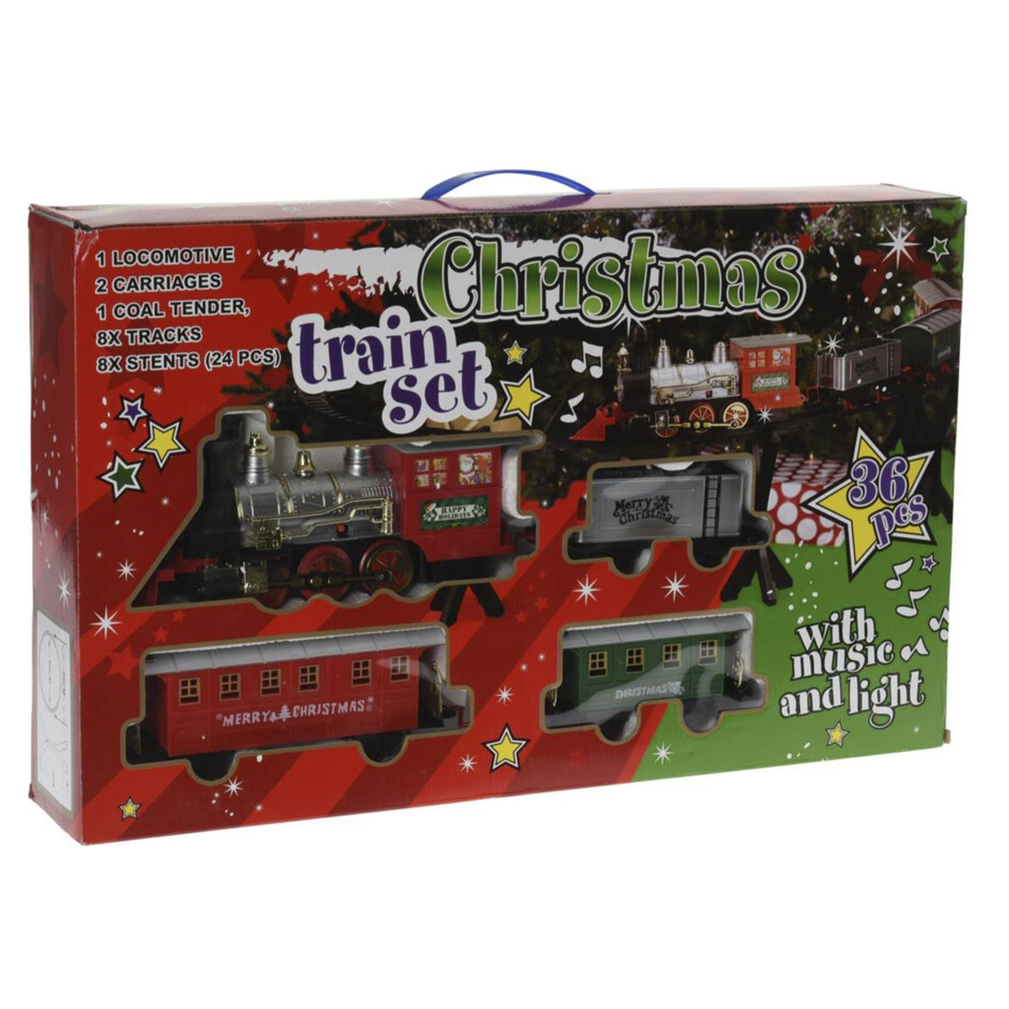 Juego de tren de navidad de 36 piezas con sonido y faro con una vía de 264cm