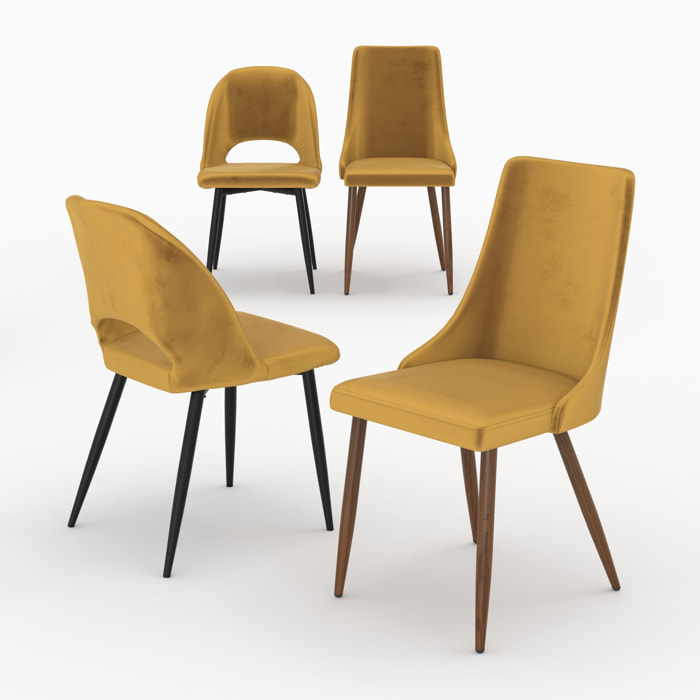 Pack 4 chaises en velours jaune - Pénélope