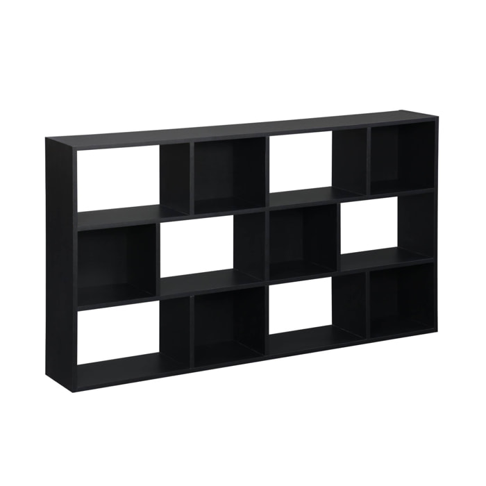 Bibliothèque design asymétrique noire. Pieter. 3 étagères. 12 compartiments de rangement