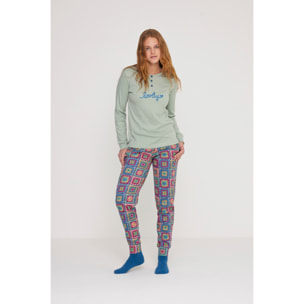 Pigiama donna folk in caldo cotone con collo a tre bottoni Noidinotte