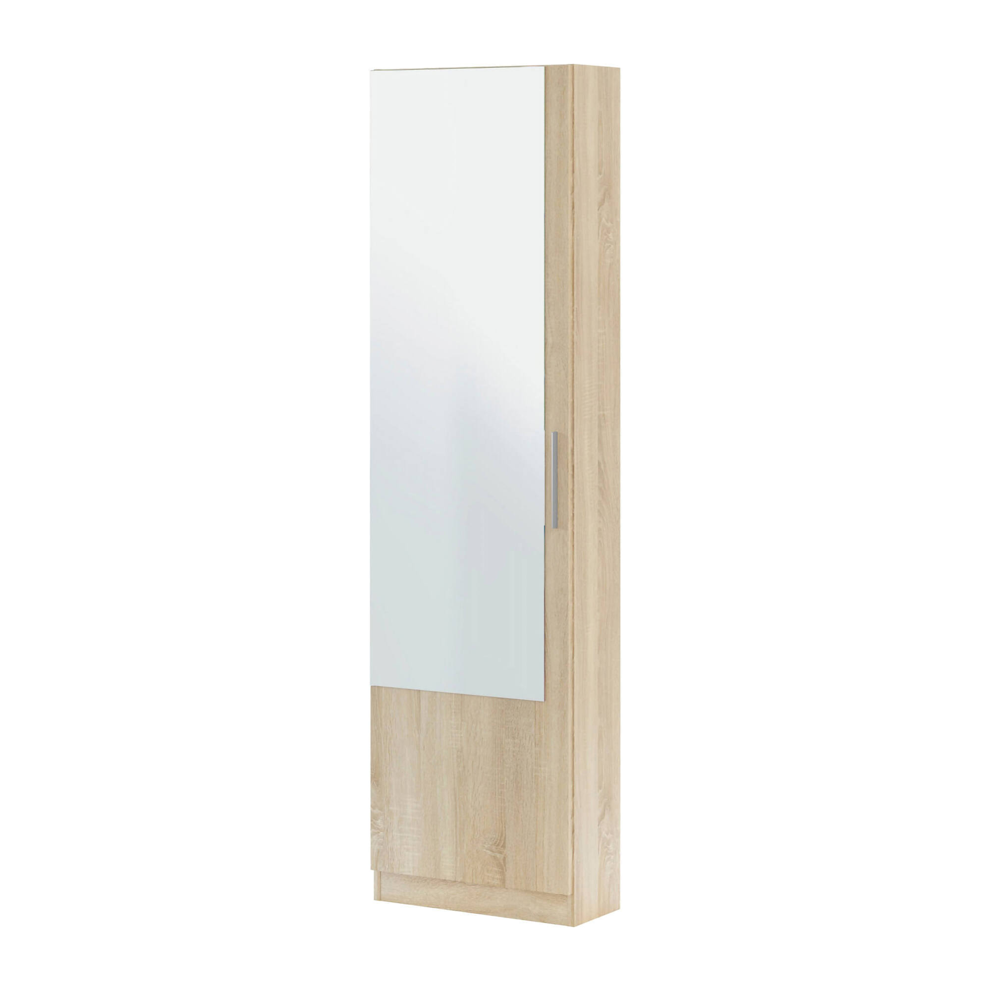 Scarpiera Euro, Armadio portascarpe alta a 1 anta, Mobile portascarpe moderno, Armadio da ingresso con specchio, 50x22h180 cm, Rovere