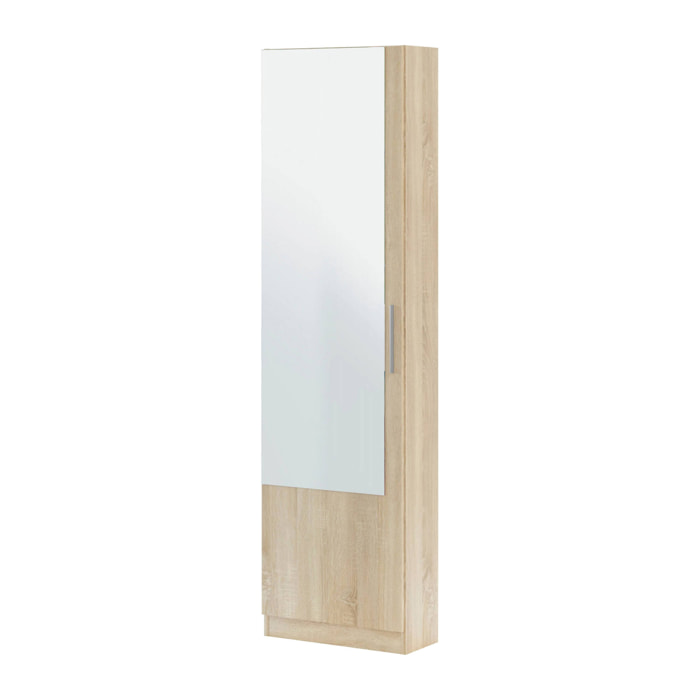 Scarpiera Euro, Armadio portascarpe alta a 1 anta, Mobile portascarpe moderno, Armadio da ingresso con specchio, 50x22h180 cm, Rovere