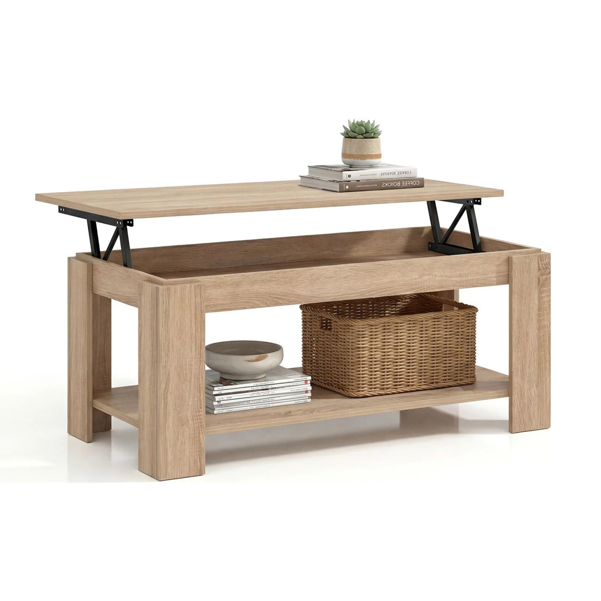 Mesa de centro elevable con almacenaje en roble canadian 102x43-54 cm Lya Roble Canadian